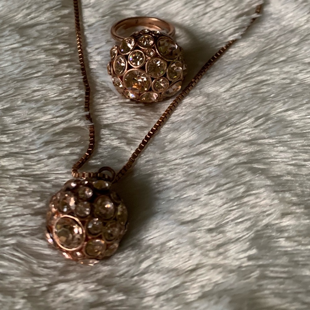 Rose gold fossil ring and necklace set- fossil